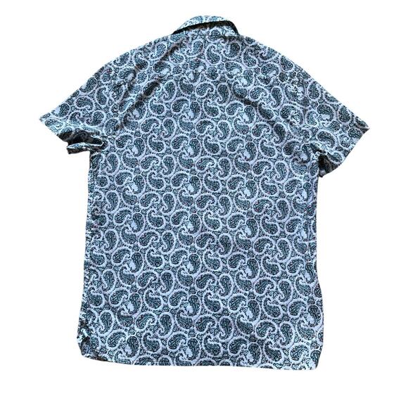 Perry Ellis Mens/Teen White Button-Down Shirt Sz Medium Green and Red Paisley - Picture 4 of 10